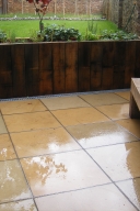 Wooden bench on a patio